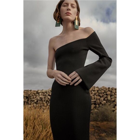 solace london fiorella knit midi dress black UK8/US4 - Picture 1 of 10